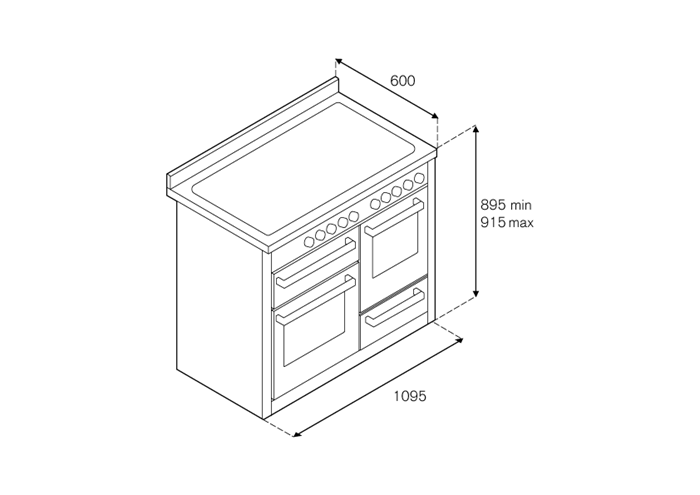 110 cm 5 inductie zones met dubbele multizone, triple oven | Bertazzoni